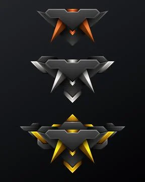 Fantasy metallic gold, silver and bronze game level achievement badges template Stock Illustration