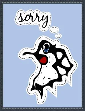 Fantasy monster with thinking bubble. Apologize card Stock-Illustration