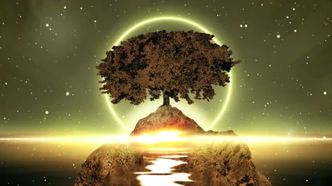 Fantasy Moon night with a view of trees over hills and streaks of light Video stock 232898065