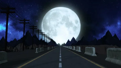 Fantasy Moon Road Night Background Stock Footage 242511271