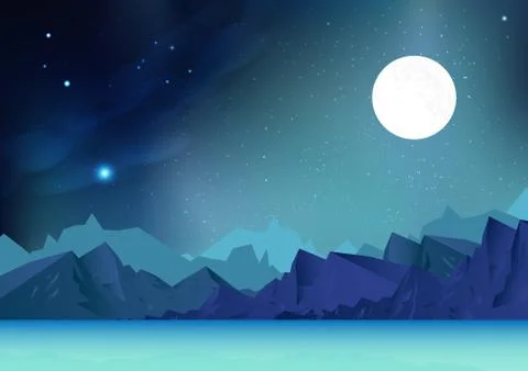 Fantasy mountains abstract background vector illustration with planet Stock Illustration