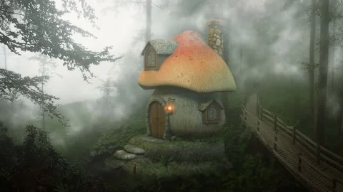 Fantasy Mushroom Home inside Magic Forest Stock Footage 143552476
