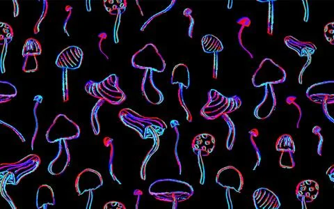 Fantasy mushrooms seamless pattern. Line art funny floral elements. Mushroom Stock Illustration