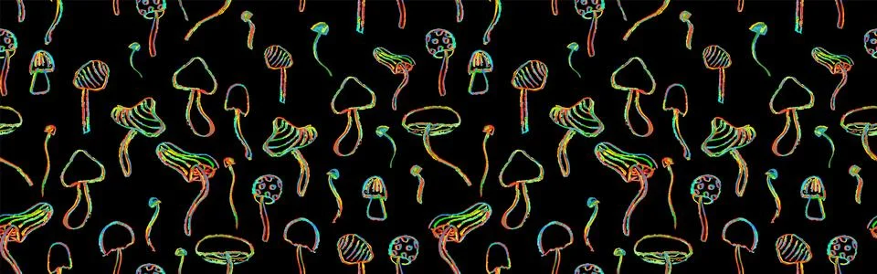 Fantasy mushrooms seamless pattern. Line art funny floral elements. Mushroom Stock Illustration