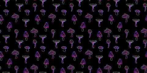 Fantasy mushrooms seamless pattern. Line art funny floral elements. Mushroom Stock Illustration