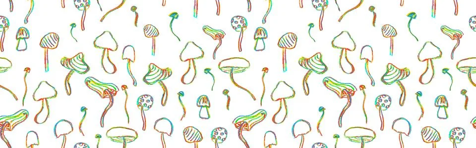 Fantasy mushrooms seamless pattern. Line art funny floral elements. Mushroom Stock Illustration