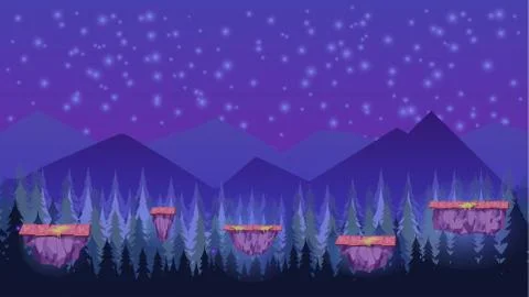 Fantasy mysterious seamless background for mobile game, layered. With mountains Illustrazione stock