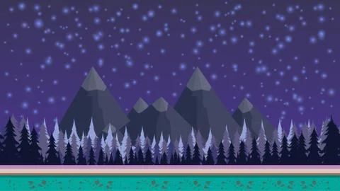 Fantasy mysterious seamless background for mobile game, layered. With mountains Stock Illustration