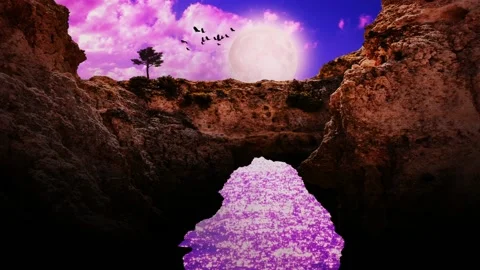 Fantasy nature of Full Moon Night sea view and Cloud passing over Mountain Stock Footage 213808723