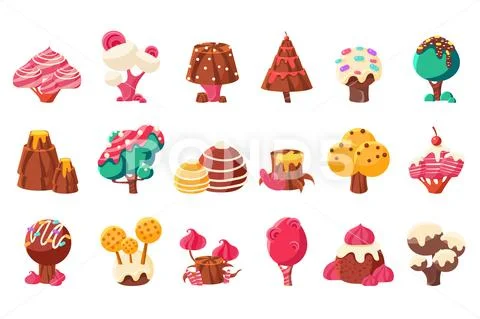 Fantasy nature landscape elements, sweet candy land vector Illustrations on a Stock Illustration