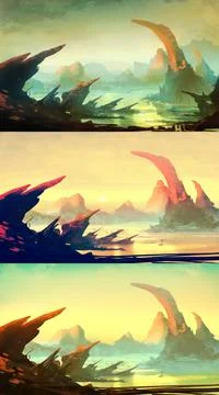 Fantasy nature scenery of dawn and dusk sunset sunrise Stock Illustration