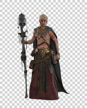 Fantasy necromancer black magic warlock or witch doctor standing holding ma.. Stock Illustration