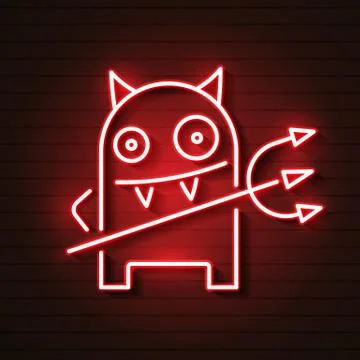 Fantasy Neon Devil, Great Design For Any Purpose. Happy Face Symbol. Smiley.  Stock Illustration