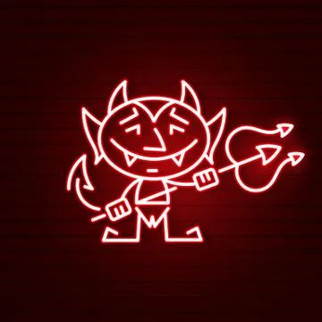 Fantasy Neon Devil, Great Design For Any Purpose. Happy Face Symbol. Smiley.  Stock Illustration