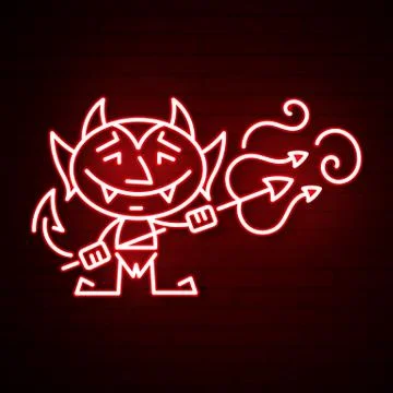 Fantasy Neon Devil, Great Design For Any Purpose. Happy Face Symbol. Smiley.  Stock Illustration