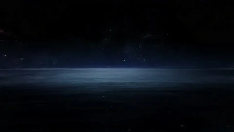 Fantasy night ocean sci-fi water planet horizon on star field loop background Stock Footage 201389465