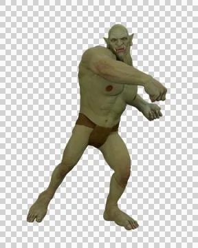 Fantasy ogre or orc creature throwing a punch. 3D rendering isolated. Stock Illustration