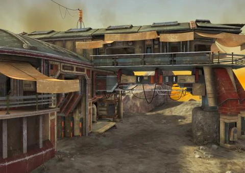 Fantasy outpost in the desert. Stock Illustration