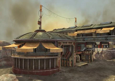 Fantasy outpost in the desert. Stock Illustration