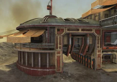 Fantasy outpost in the desert. Stock Illustration