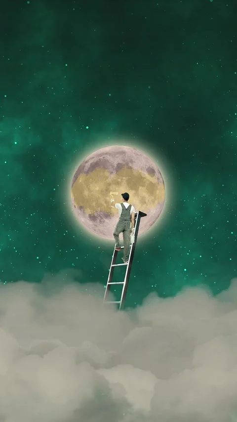 The fantasy painter on the moon 4K Stock Footage 258477951