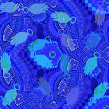 Fantasy pattern with oriental hamsa sign on textured mosaic fractal background Stock Illustration