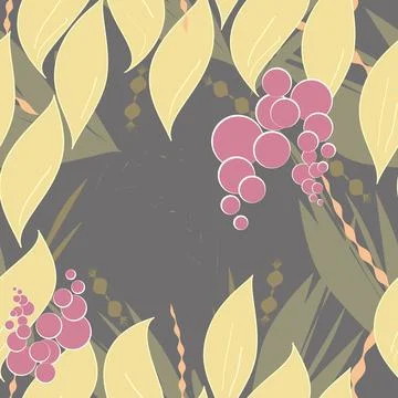 Fantasy pattern of plants and fruits. Stockillustratie