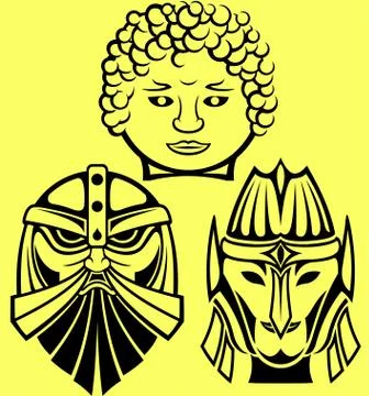 Fantasy patterns with characters heads Stock Illustration