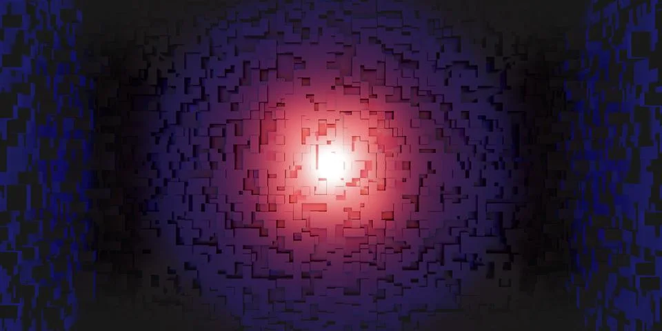 Fantasy pixel blocks technology abstract background modern scene concept 3D i Stock Illustration