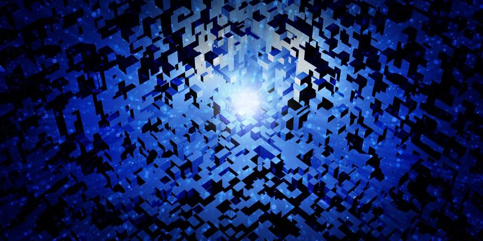 Fantasy pixel blocks technology abstract background modern scene concept 3D i Stock Illustration