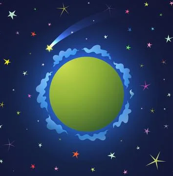 Fantasy Planet for Children with Clouds and Stars Stock Illustration