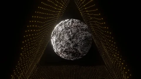 Fantasy planet with rock texture rotating in flashing light space, sci-fi Stock Footage 126733145