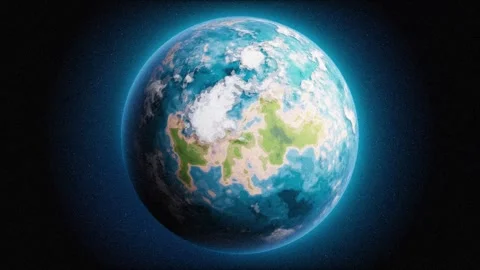 Fantasy Planet Rotation in Space with Clouds and Landmasses Stock Footage 330484503