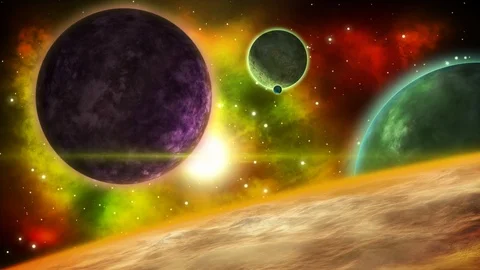 Fantasy planetary system. sci-fi space background. Looped animation. Stock Footage 97920699