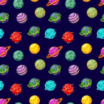 Fantasy planets background. Game design elements, crazy mystic universe seamless イラスト素材