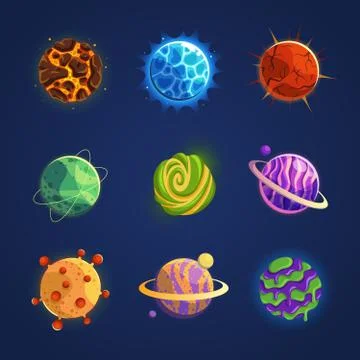 Fantasy planets. Colorful different planets space universe, astronomy objects イラスト素材