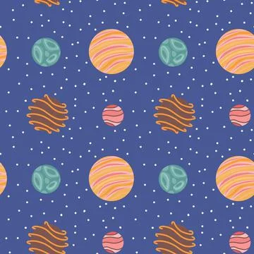 Fantasy planets seamless pattern. Universe background. Vector illustration. Illustrazione stock