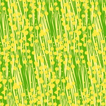 Fantasy plant, thin stems and curly mimosa flowers, seamless pattern, packagi Stock Illustration