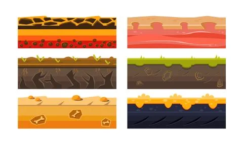 Fantasy Platforms Set, Ground Textures for Mobile or Computer Games User Stock Illustration