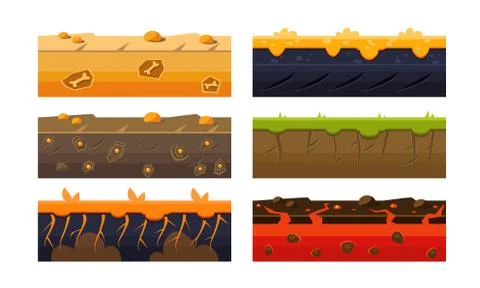 Fantasy Platforms Set, Soil Layers for Mobile or Computer Games User Iinterface Stock Illustration