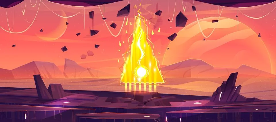 Fantasy portal on Mars planet vector landscape Illustrazione stock