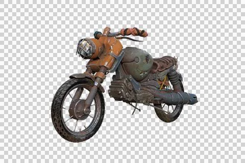 Fantasy post apocalyptic motorcycle made of scrap parts. 3D rendering isolate Stock Illustration