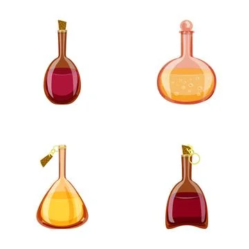 Fantasy potion and elixir bottles with magic liquids Stock Illustration