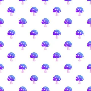 Fantasy purple and blue toadstool mushroom seamless pattern Stock Illustration