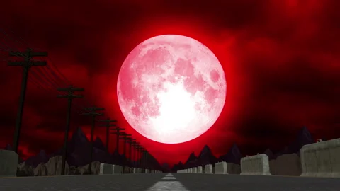 Fantasy Red Moon Road Night Background Stock-Footage 242511210
