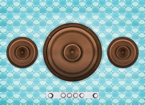 Fantasy retro speakerwall with three speakers and controls Stock Photos