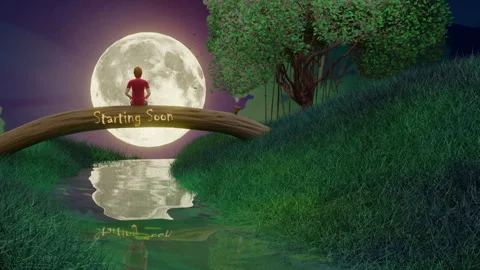 Fantasy River Forest At Full Moon Night : Starting Soon Livestream Animation Stock Footage 245253710