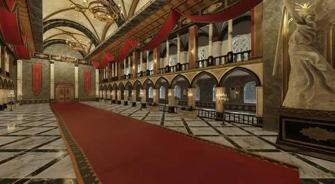 Fantasy royal palace interior 3d illustration Stock Illustration