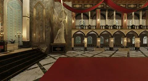 Fantasy royal palace interior 3d illustration Stock Illustration