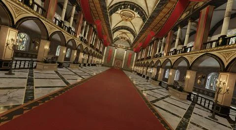 Fantasy royal palace interior 3d illustration Stock Illustration